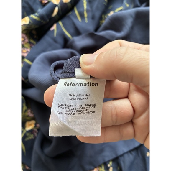 Reformation Nikita corset dress Women's Sz 14 Midi Navy Blue Floral Boho Cottage - Picture 8 of 12